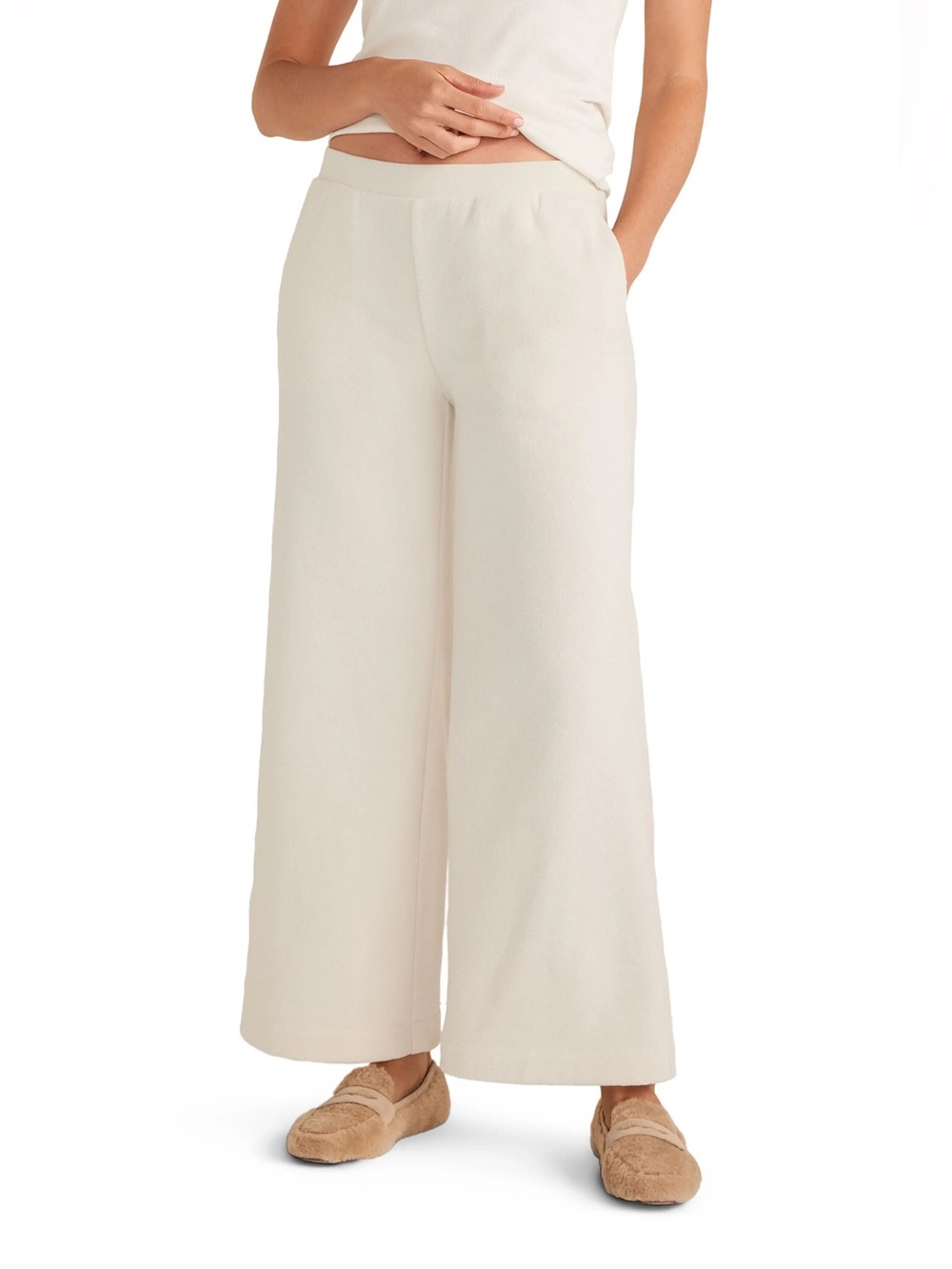 NWT Haven Well Within Brushed Terry Wide Leg Pull on Pants Full Moon Cream Size